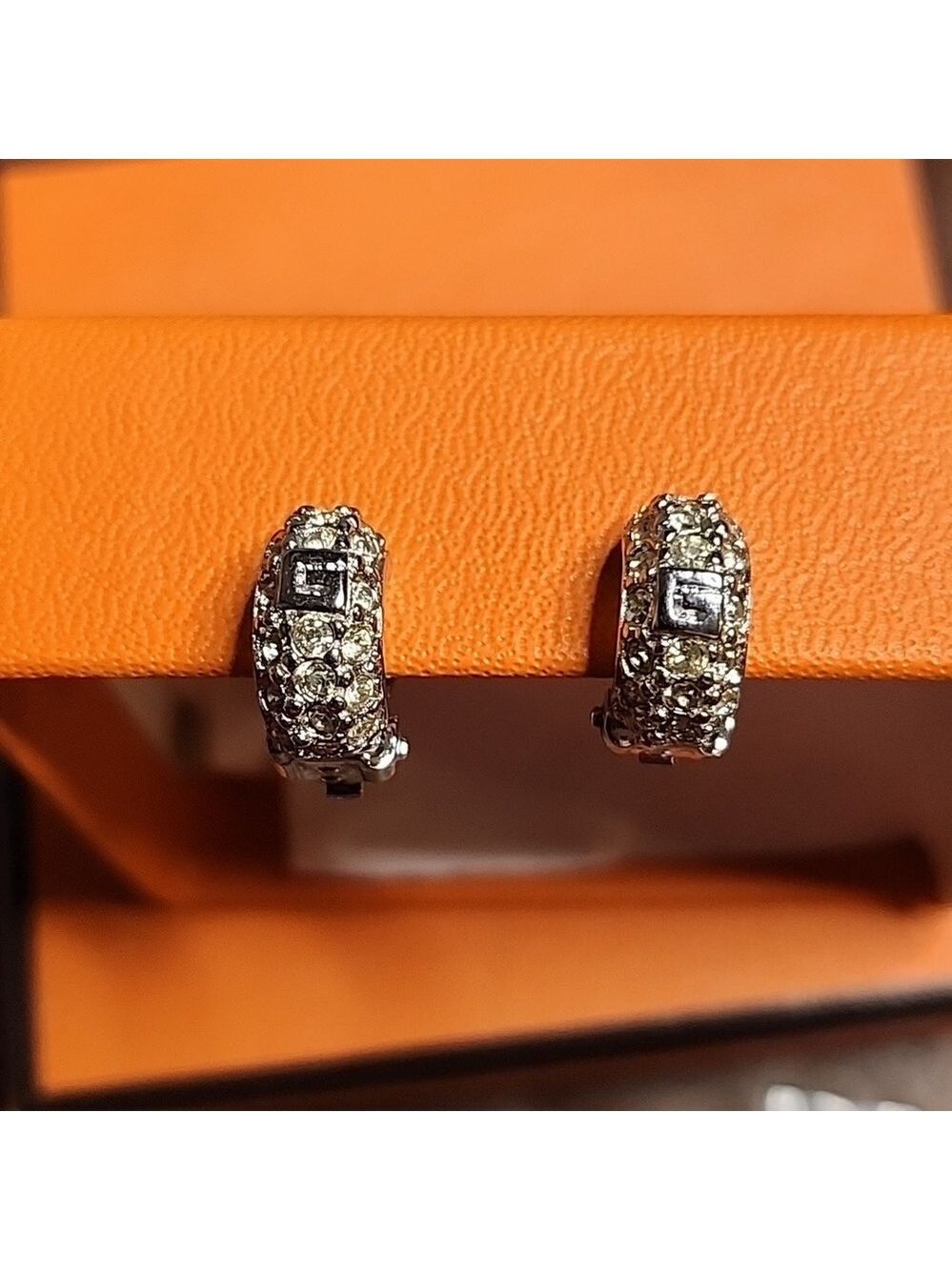 Vintage Givenchy Polished White Gold- Plated Clear Crystal Earrings